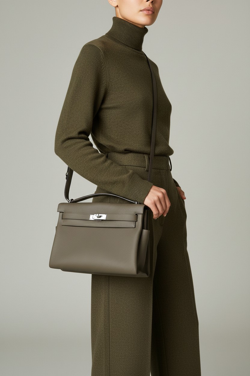 켈리 메신저 Kelly Messenger 34 Togo 에토프(Etoupe) 그레이 실버 하드웨어