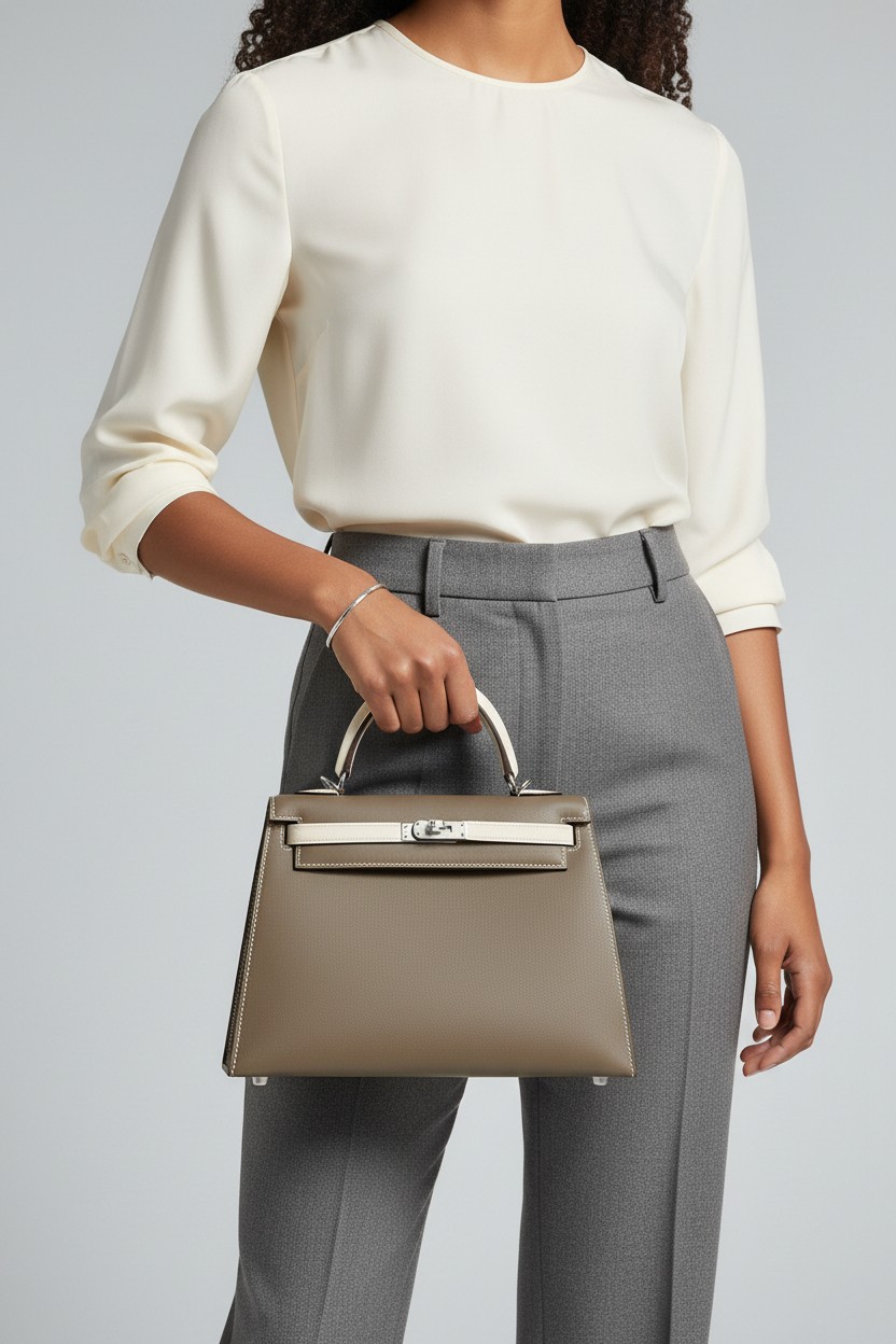 켈리 Kelly 25 Swift 에토프(Etoupe) 그레이 + 밀크셰이크 화이트(Crème) 블렌딩 실버 하드웨어