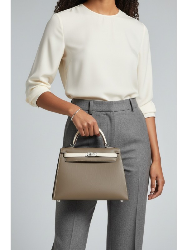 켈리 Kelly 25 Swift 에토프(Etoupe) 그레이 + 밀크셰이크 화이트(Crème) 블렌딩 실버 하드웨어