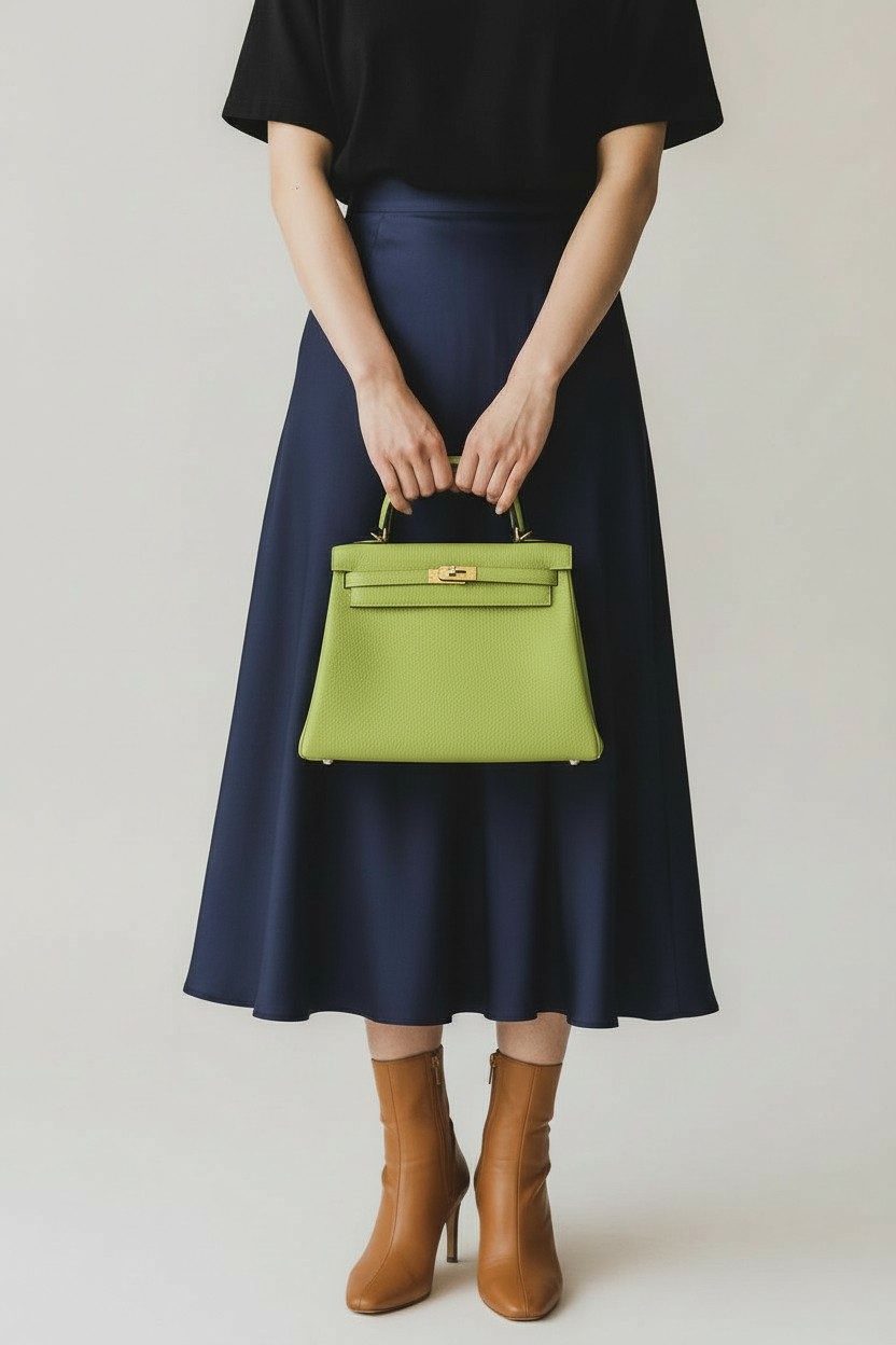 켈리 Kelly 25 Togo 키위 그린(Green) 골드 하드웨어