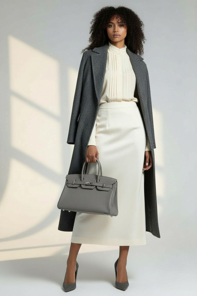 숄더 버킨 Shoulder Birkin 42 TC(Taurillon Clemence) 에텐(Etain)그레이 실버 하드웨어