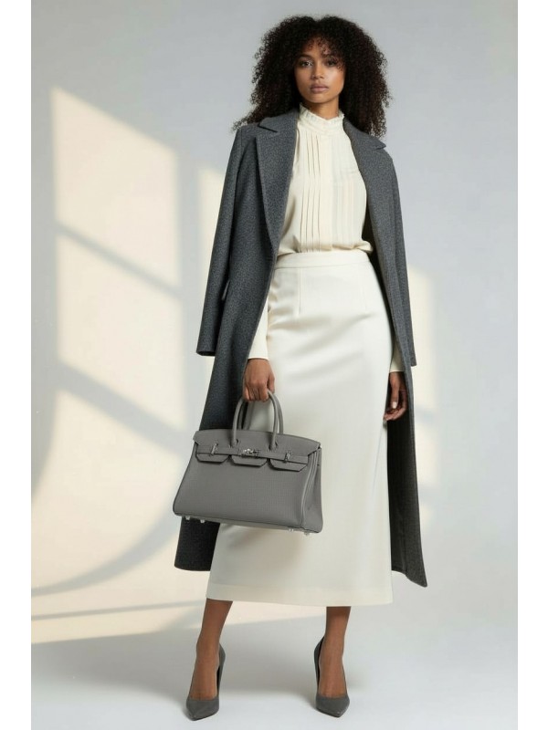 숄더 버킨 Shoulder Birkin 42 TC(Taurillon Clemence) 에텐(Etain)그레이 실버 하드웨어